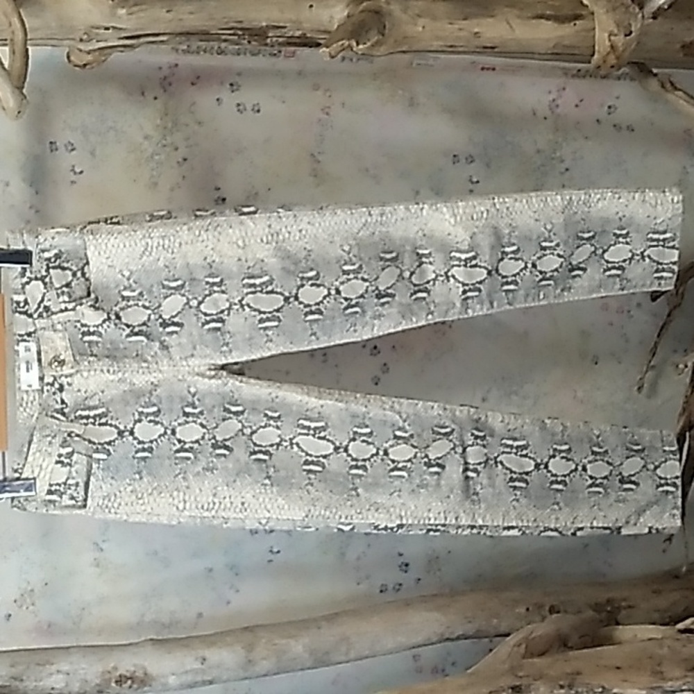 Mango Women's Cream/ Grey Snakeprint Skinny Jeans Size 2 Stretch Zipper Fly